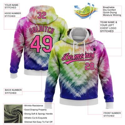 Custom Stitched Tie Dye Pink-Black 3D Sports Pullover Sweatshirt Hoodie