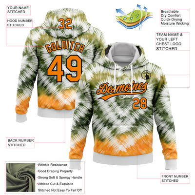 Custom Stitched Tie Dye Bay Orange-Black 3D Sports Pullover Sweatshirt Hoodie