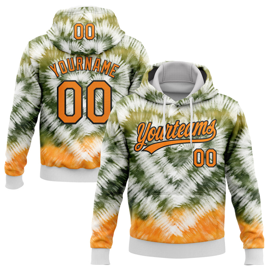 Custom Stitched Tie Dye Bay Orange-Black 3D Sports Pullover Sweatshirt Hoodie