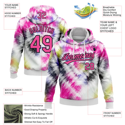 Custom Stitched Tie Dye Pink-Black 3D Sports Pullover Sweatshirt Hoodie