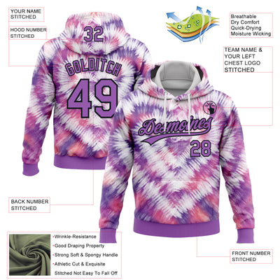 Custom Stitched Tie Dye Medium Purple-Black 3D Sports Pullover Sweatshirt Hoodie