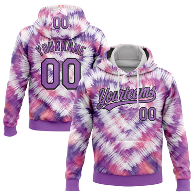 Custom Stitched Tie Dye Medium Purple-Black 3D Sports Pullover Sweatshirt Hoodie