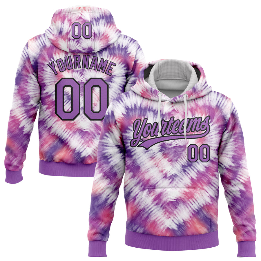 Custom Stitched Tie Dye Medium Purple-Black 3D Sports Pullover Sweatshirt Hoodie