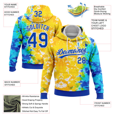 Custom Stitched Tie Dye Thunder Blue-White 3D Sports Pullover Sweatshirt Hoodie