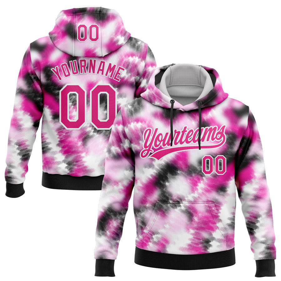 Custom Stitched Tie Dye Hot Pink-White 3D Sports Pullover Sweatshirt Hoodie