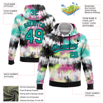 Custom Stitched Tie Dye Aqua-Black 3D Sports Pullover Sweatshirt Hoodie