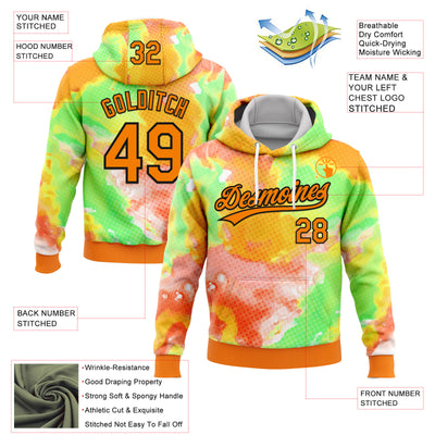 Custom Stitched Tie Dye Bay Orange-Black 3D Sports Pullover Sweatshirt Hoodie