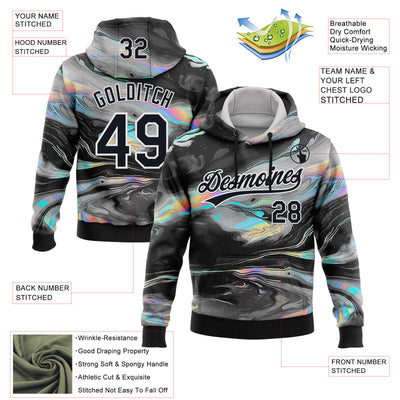 Custom Stitched Black White 3D Pattern Design Abstract Psychedelic Fluid Art Sports Pullover Sweatshirt Hoodie