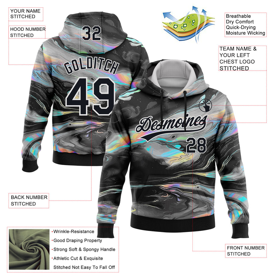 Custom Stitched Black White 3D Pattern Design Abstract Psychedelic Fluid Art Sports Pullover Sweatshirt Hoodie