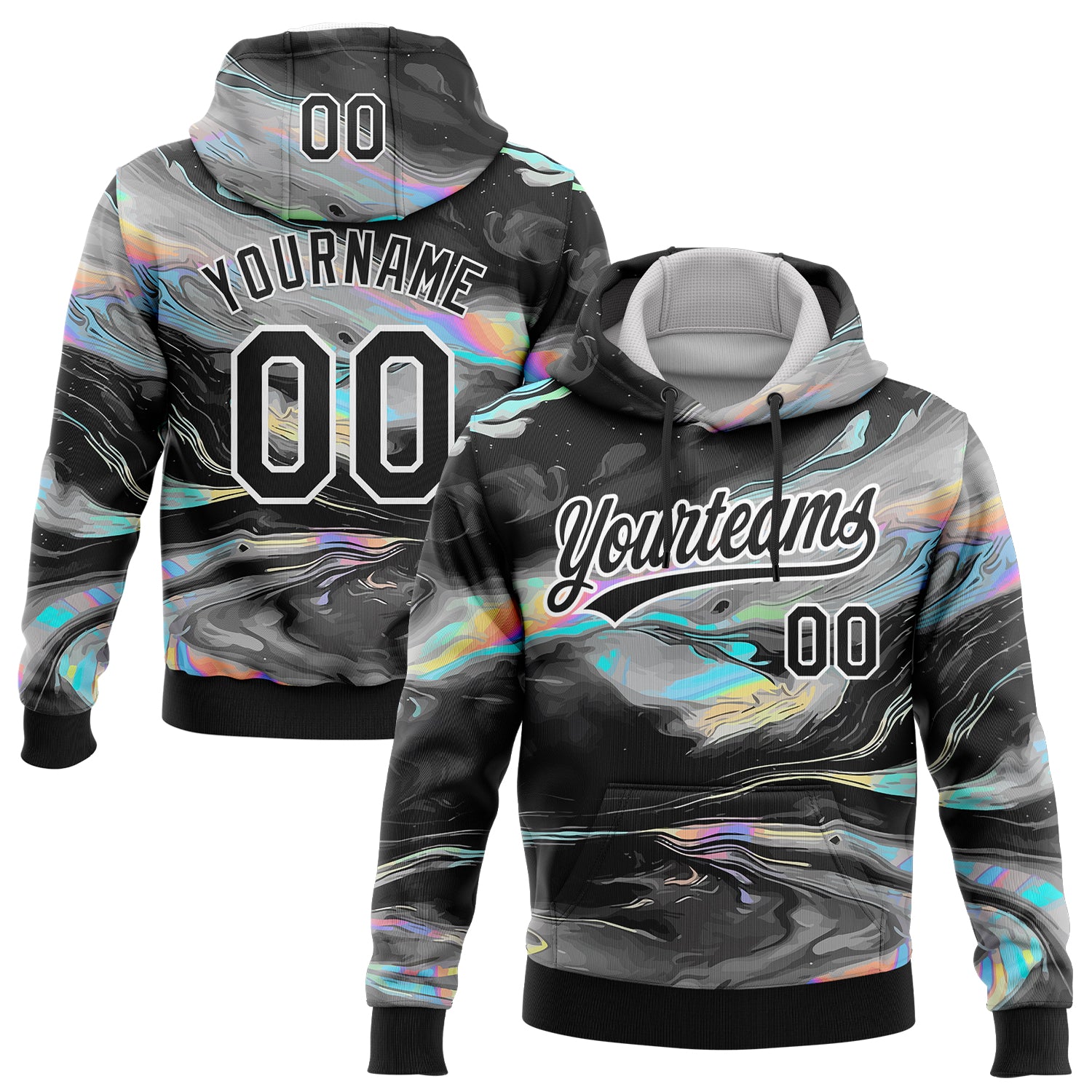 Custom Stitched Black White 3D Pattern Design Abstract Psychedelic Fluid Art Sports Pullover Sweatshirt Hoodie
