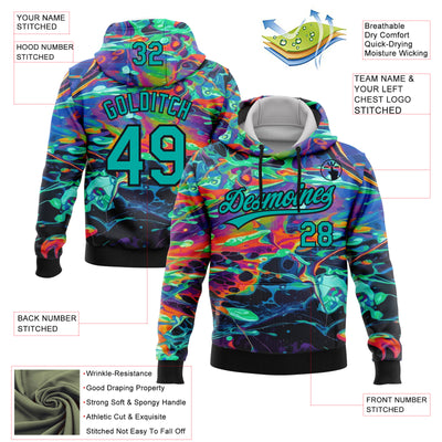Custom Stitched Black Aqua 3D Pattern Design Abstract Psychedelic Fluid Art Sports Pullover Sweatshirt Hoodie