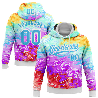 Custom Stitched White Sky Blue 3D Pattern Design Abstract Psychedelic Fluid Art Sports Pullover Sweatshirt Hoodie