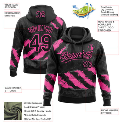 Custom Stitched Black Pink-Steel Gray 3D Pattern Design Splash Sports Pullover Sweatshirt Hoodie