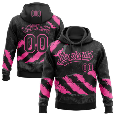 Custom Stitched Black Pink-Steel Gray 3D Pattern Design Splash Sports Pullover Sweatshirt Hoodie