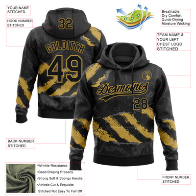 Custom Stitched Black Old Gold-Steel Gray 3D Pattern Design Splash Sports Pullover Sweatshirt Hoodie