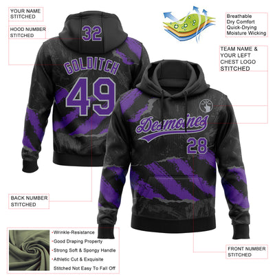 Custom Stitched Black Purple Gray-Steel Gray 3D Pattern Design Splash Sports Pullover Sweatshirt Hoodie