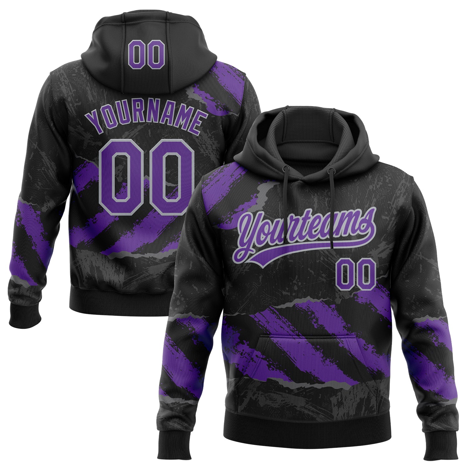 Custom Stitched Black Purple Gray-Steel Gray 3D Pattern Design Splash Sports Pullover Sweatshirt Hoodie