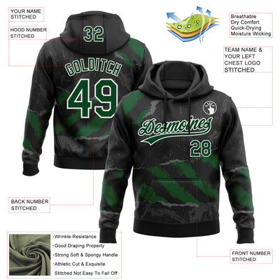 Custom Stitched Black Green Steel Gray-White 3D Pattern Design Splash Sports Pullover Sweatshirt Hoodie