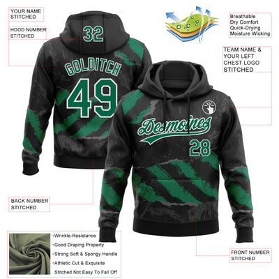 Custom Stitched Black Kelly Green Steel Gray-White 3D Pattern Design Splash Sports Pullover Sweatshirt Hoodie