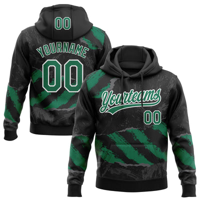 Custom Stitched Black Kelly Green Steel Gray-White 3D Pattern Design Splash Sports Pullover Sweatshirt Hoodie