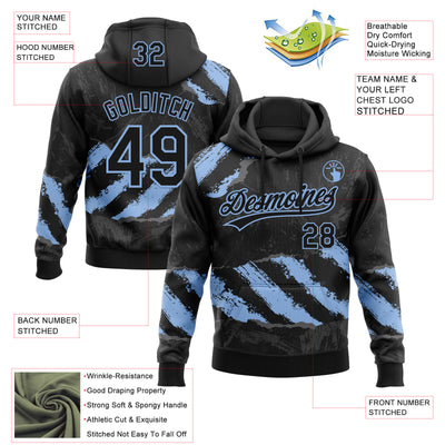 Custom Stitched Black Light Blue-Steel Gray 3D Pattern Design Splash Sports Pullover Sweatshirt Hoodie