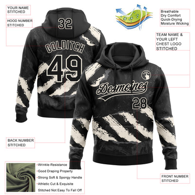 Custom Stitched Black Cream-Steel Gray 3D Pattern Design Splash Sports Pullover Sweatshirt Hoodie