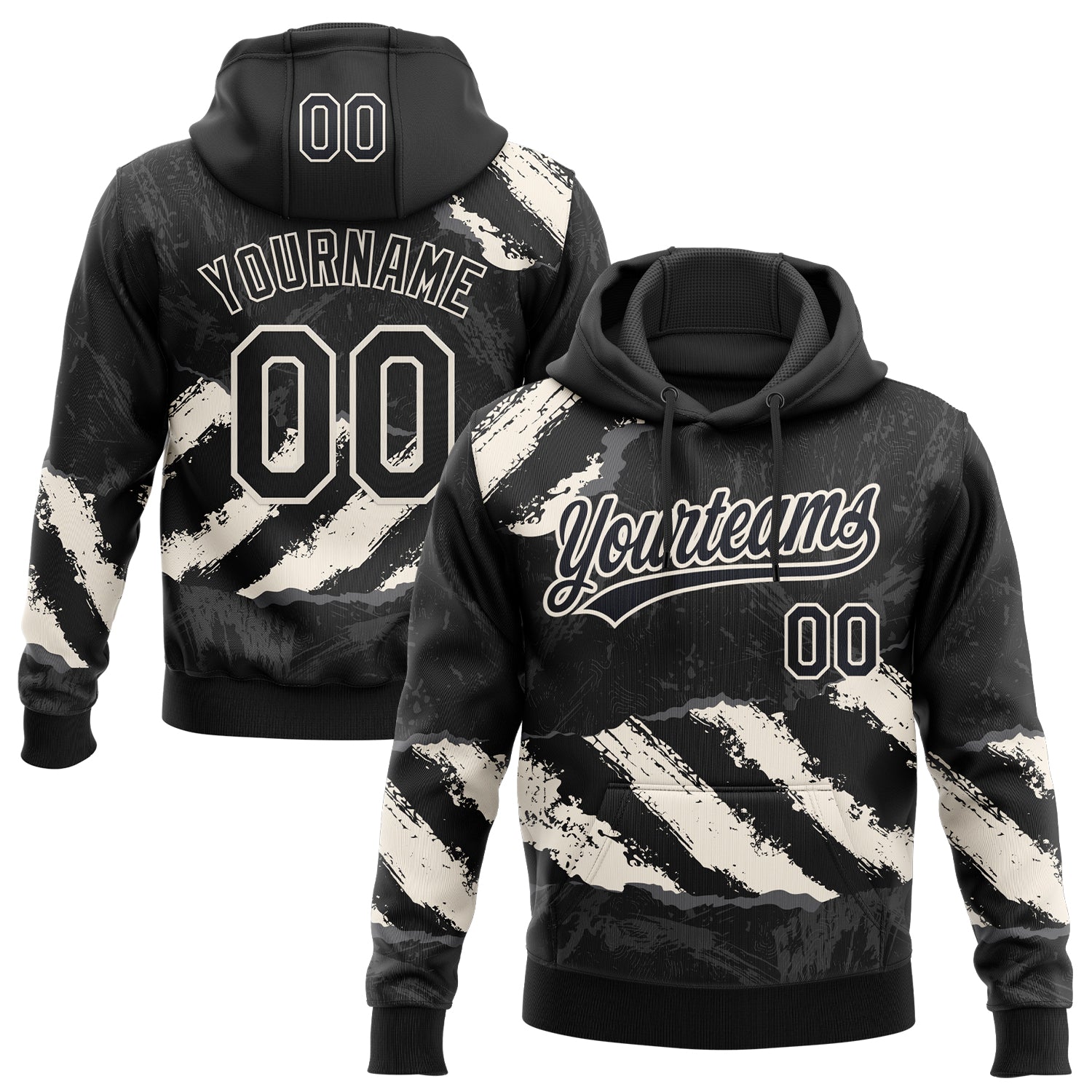 Custom Stitched Black Cream-Steel Gray 3D Pattern Design Splash Sports Pullover Sweatshirt Hoodie