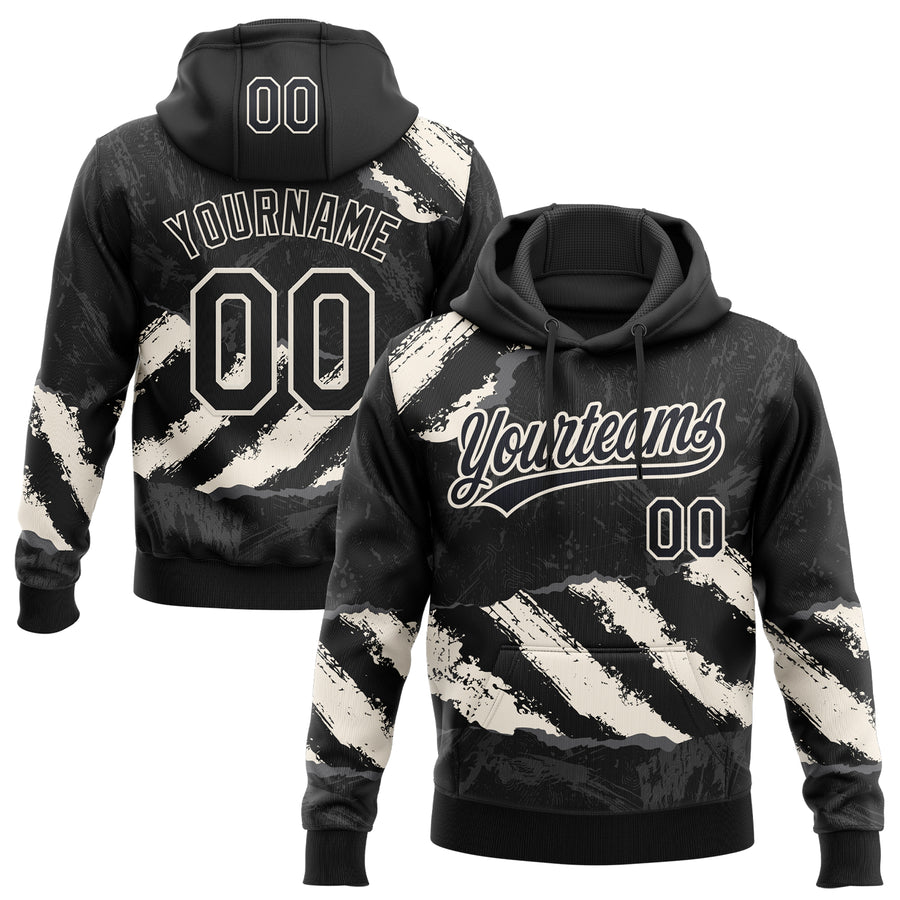 Custom Stitched Black Cream-Steel Gray 3D Pattern Design Splash Sports Pullover Sweatshirt Hoodie