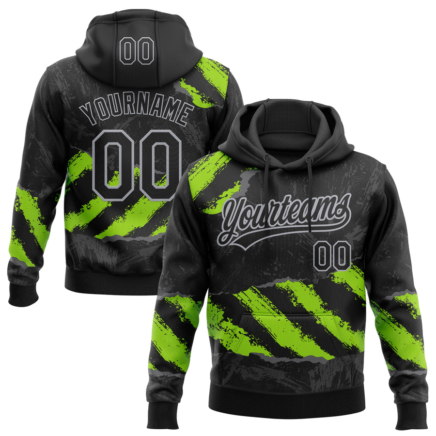 Custom Stitched Black Neon Green Steel Gray-Gray 3D Pattern Design Splash Sports Pullover Sweatshirt Hoodie