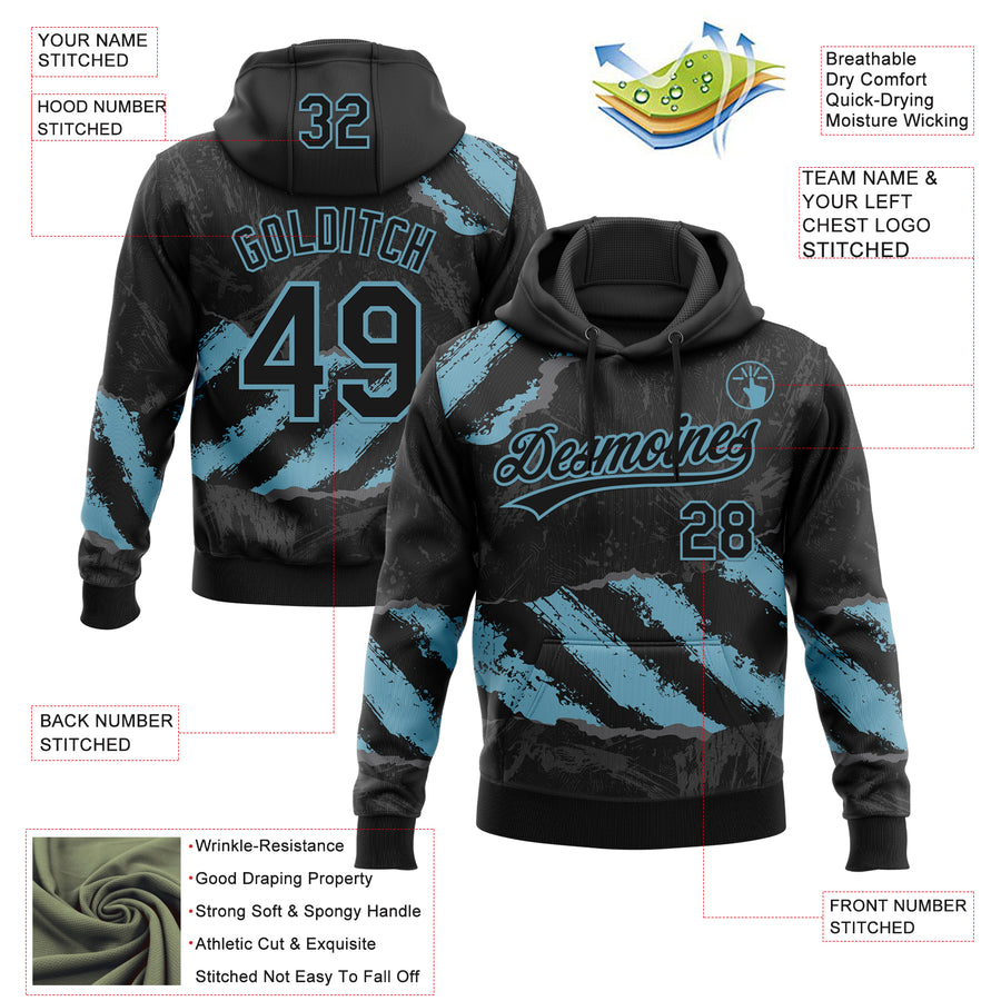 Custom Stitched Black Shadow Blue-Steel Gray 3D Pattern Design Splash Sports Pullover Sweatshirt Hoodie