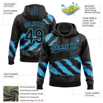 Custom Stitched Black Sky Blue-Steel Gray 3D Pattern Design Splash Sports Pullover Sweatshirt Hoodie