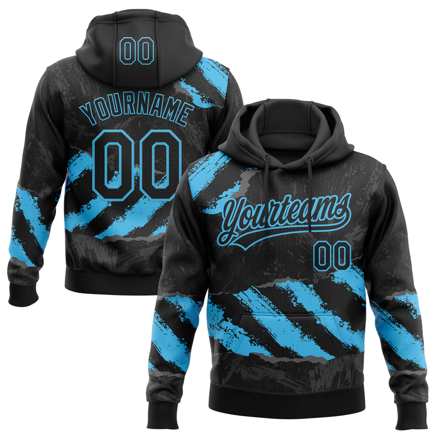 Custom Stitched Black Sky Blue-Steel Gray 3D Pattern Design Splash Sports Pullover Sweatshirt Hoodie