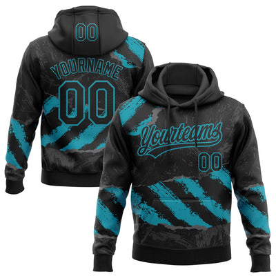 Custom Stitched Black Teal-Steel Gray 3D Pattern Design Splash Sports Pullover Sweatshirt Hoodie