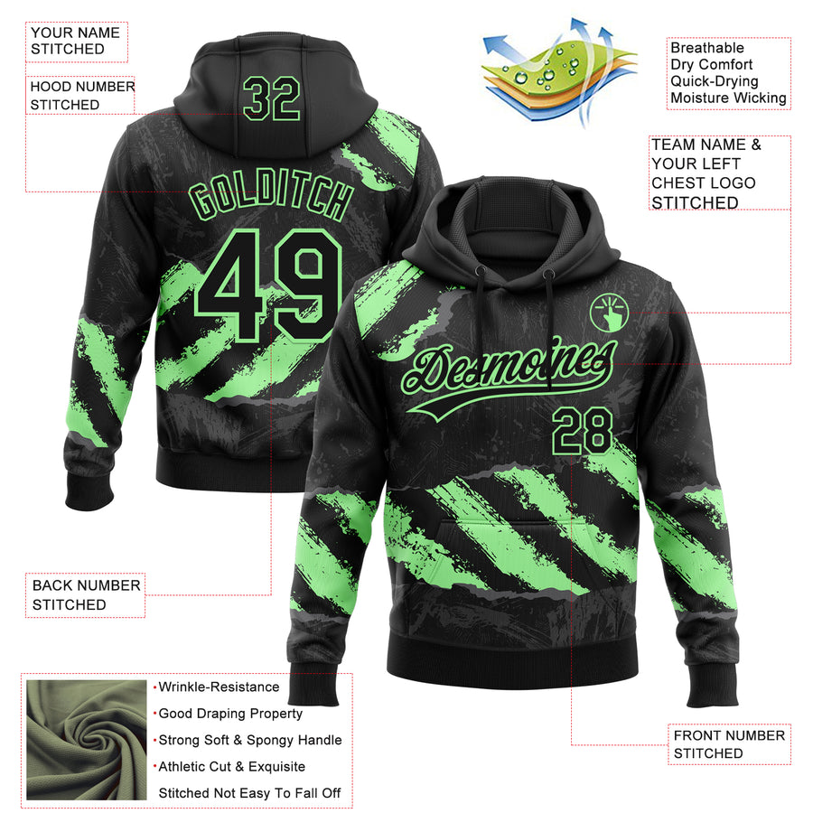 Custom Stitched Black Pea Green-Steel Gray 3D Pattern Design Splash Sports Pullover Sweatshirt Hoodie