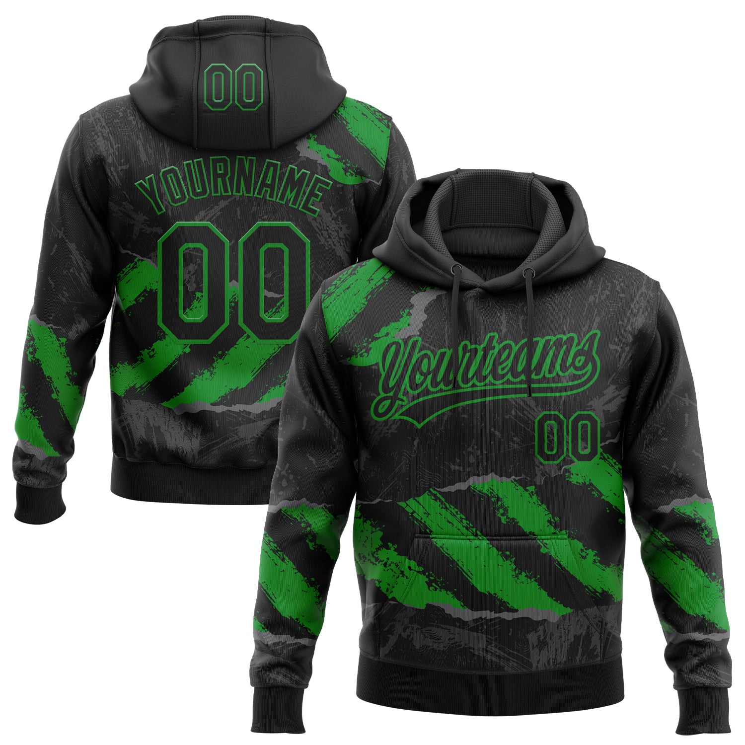 Custom Stitched Black Grass Green-Steel Gray 3D Pattern Design Splash Sports Pullover Sweatshirt Hoodie