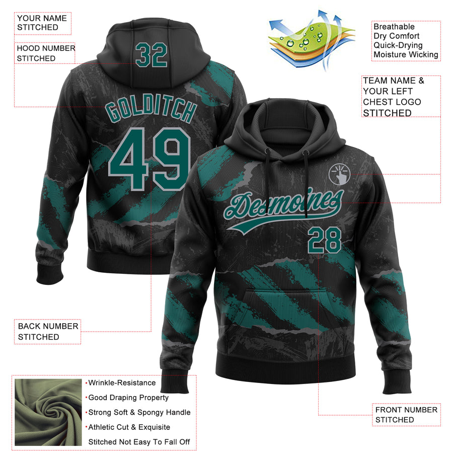 Custom Stitched Black Midnight Green Steel Gray-Gray 3D Pattern Design Splash Sports Pullover Sweatshirt Hoodie