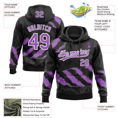 Custom Stitched Black Medium Purple Steel Gray-White 3D Pattern Design Splash Sports Pullover Sweatshirt Hoodie