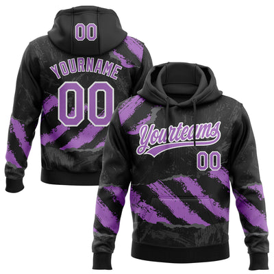 Custom Stitched Black Medium Purple Steel Gray-White 3D Pattern Design Splash Sports Pullover Sweatshirt Hoodie