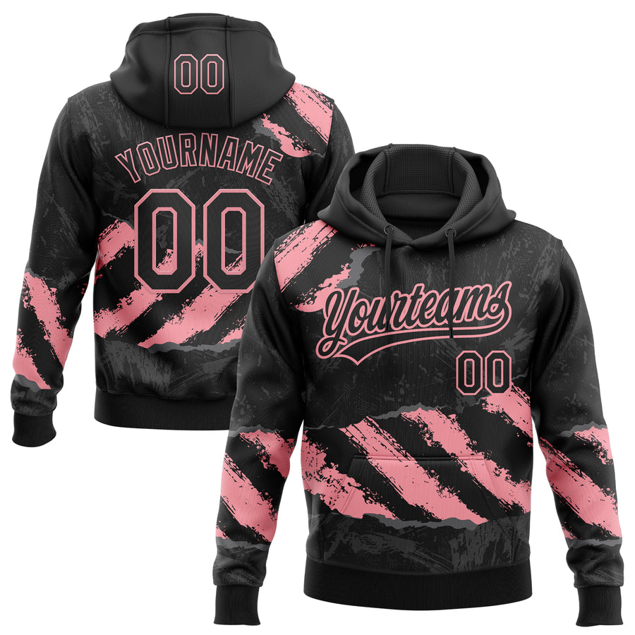 Custom Stitched Black Medium Pink-Steel Gray 3D Pattern Design Splash Sports Pullover Sweatshirt Hoodie