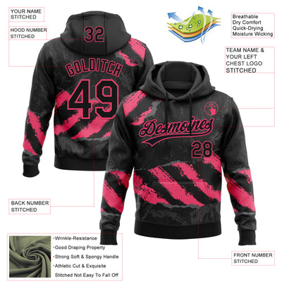 Custom Stitched Black Neon Pink-Steel Gray 3D Pattern Design Splash Sports Pullover Sweatshirt Hoodie