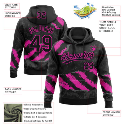 Custom Stitched Black Deep Pink-Steel Gray 3D Pattern Design Splash Sports Pullover Sweatshirt Hoodie