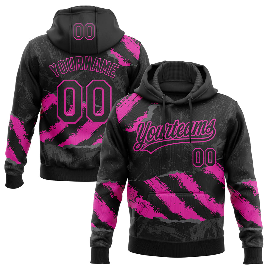 Custom Stitched Black Deep Pink-Steel Gray 3D Pattern Design Splash Sports Pullover Sweatshirt Hoodie