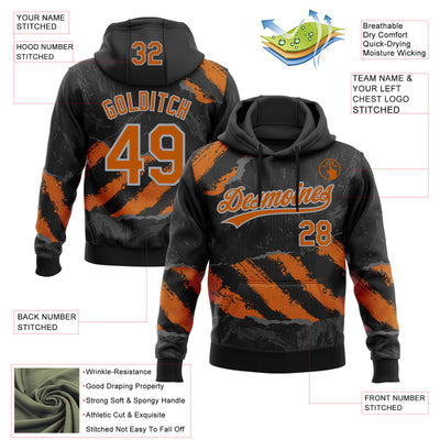 Custom Stitched Black Texas Orange Steel Gray-Gray 3D Pattern Design Splash Sports Pullover Sweatshirt Hoodie