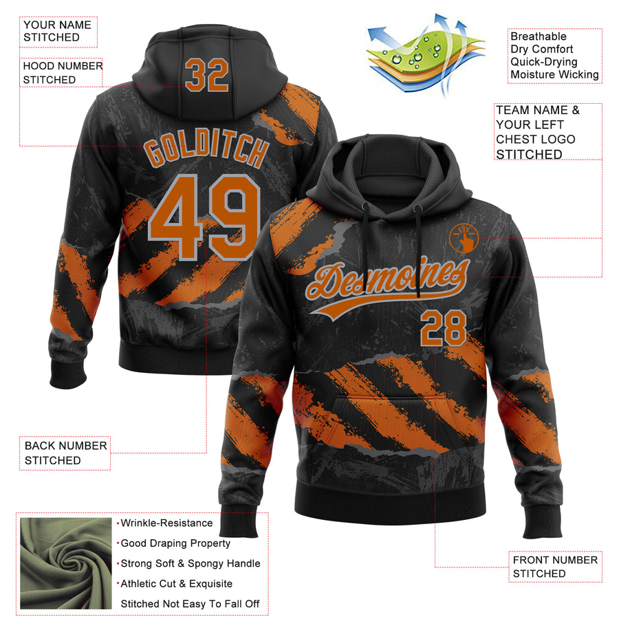 Custom Stitched Black Texas Orange Steel Gray-Gray 3D Pattern Design Splash Sports Pullover Sweatshirt Hoodie