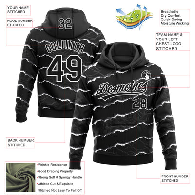 Custom Stitched Black White 3D Pattern Design Torn Paper Style Sports Pullover Sweatshirt Hoodie