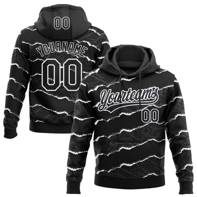 Custom Stitched Black White 3D Pattern Design Torn Paper Style Sports Pullover Sweatshirt Hoodie