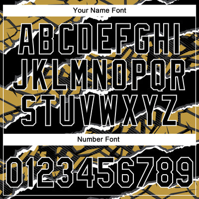 Custom Stitched Black Old Gold-White 3D Pattern Design Torn Paper Style Sports Pullover Sweatshirt Hoodie