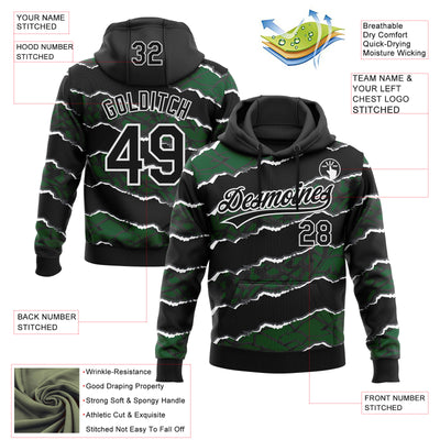 Custom Stitched Black Green-White 3D Pattern Design Torn Paper Style Sports Pullover Sweatshirt Hoodie