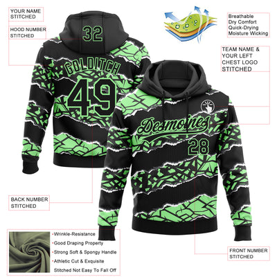 Custom Stitched Black Pea Green-White 3D Pattern Design Torn Paper Style Sports Pullover Sweatshirt Hoodie