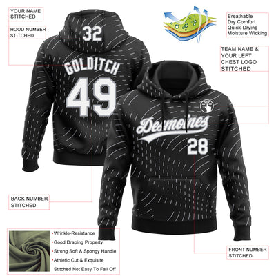 Custom Stitched Black White-Gray 3D Pattern Design Line Sportswear Pullover Sweatshirt Hoodie